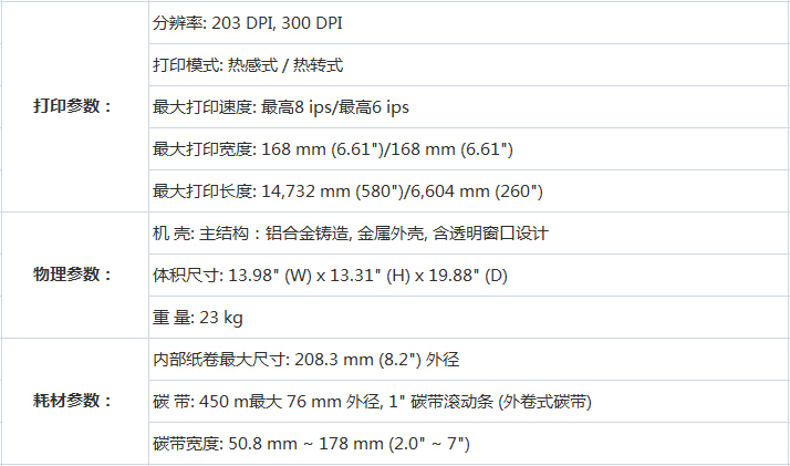 條碼打印機規格